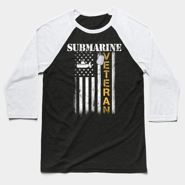 US Navy Submarine Veteran USA Flag Vintage Submariner Gift Baseball T-Shirt by Otis Patrick